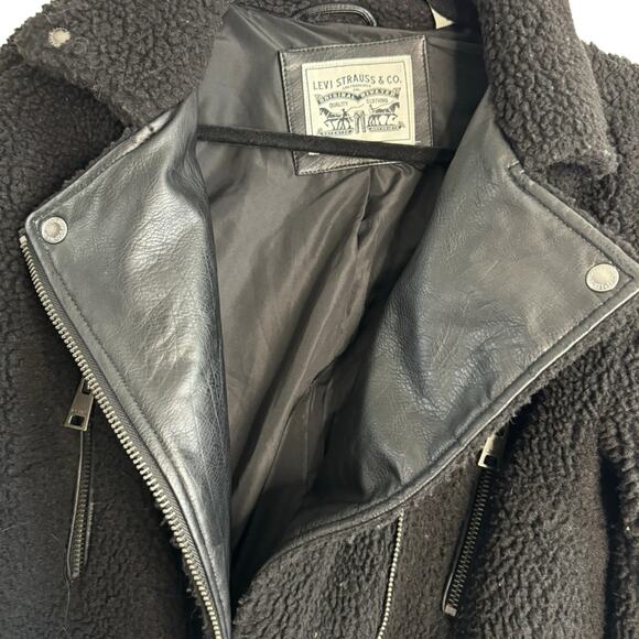 Levi's Oversized Faux Fur Sherpa Black Moto Jacket - Picture 7 of 10